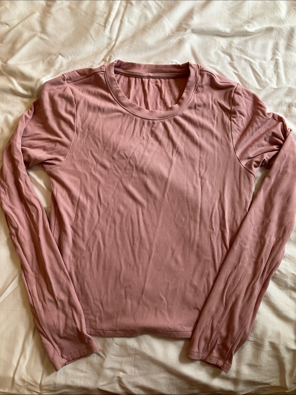 Soft Long Sleeve Ribbed Crewneck Top - Rose